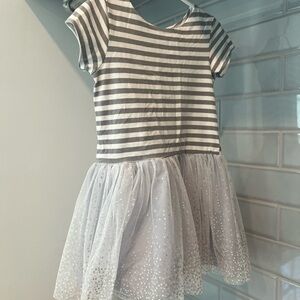 Pippa & Julie Gray and White Striped Tulle Sparkle Dress